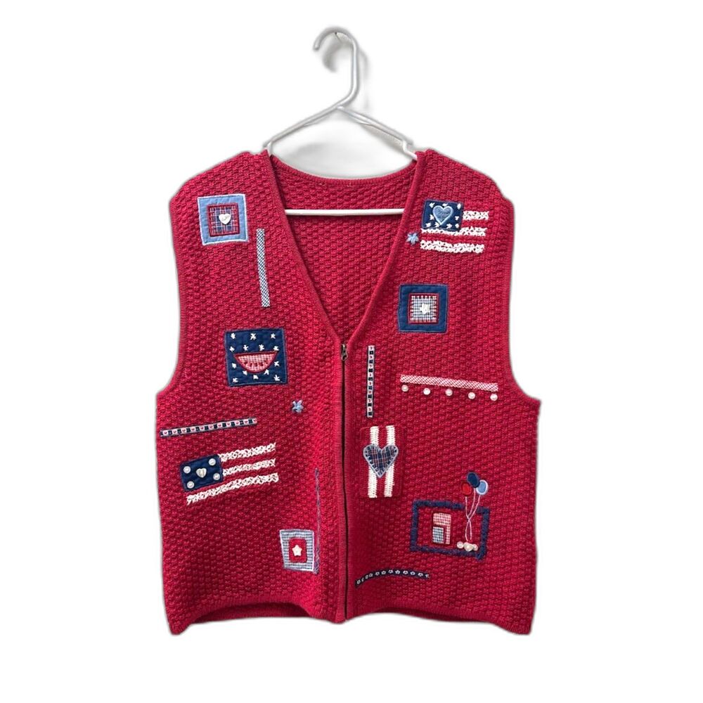 Vintage 90s Koret City Blues Vest Women's Size L/XL Red White Blue 4th of July